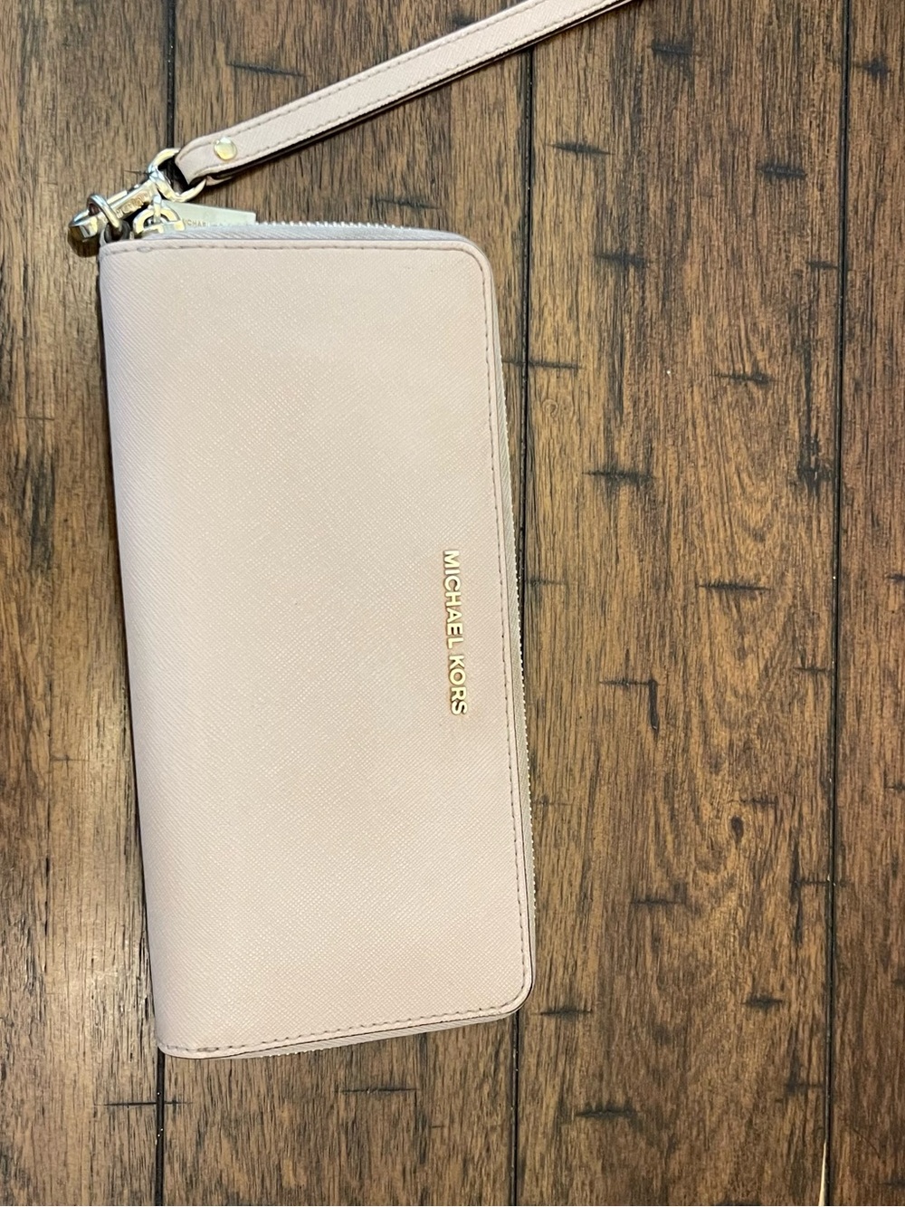 Michael Kors Pale Pink Saffiano Wristlet Wallet with Gold Hardware